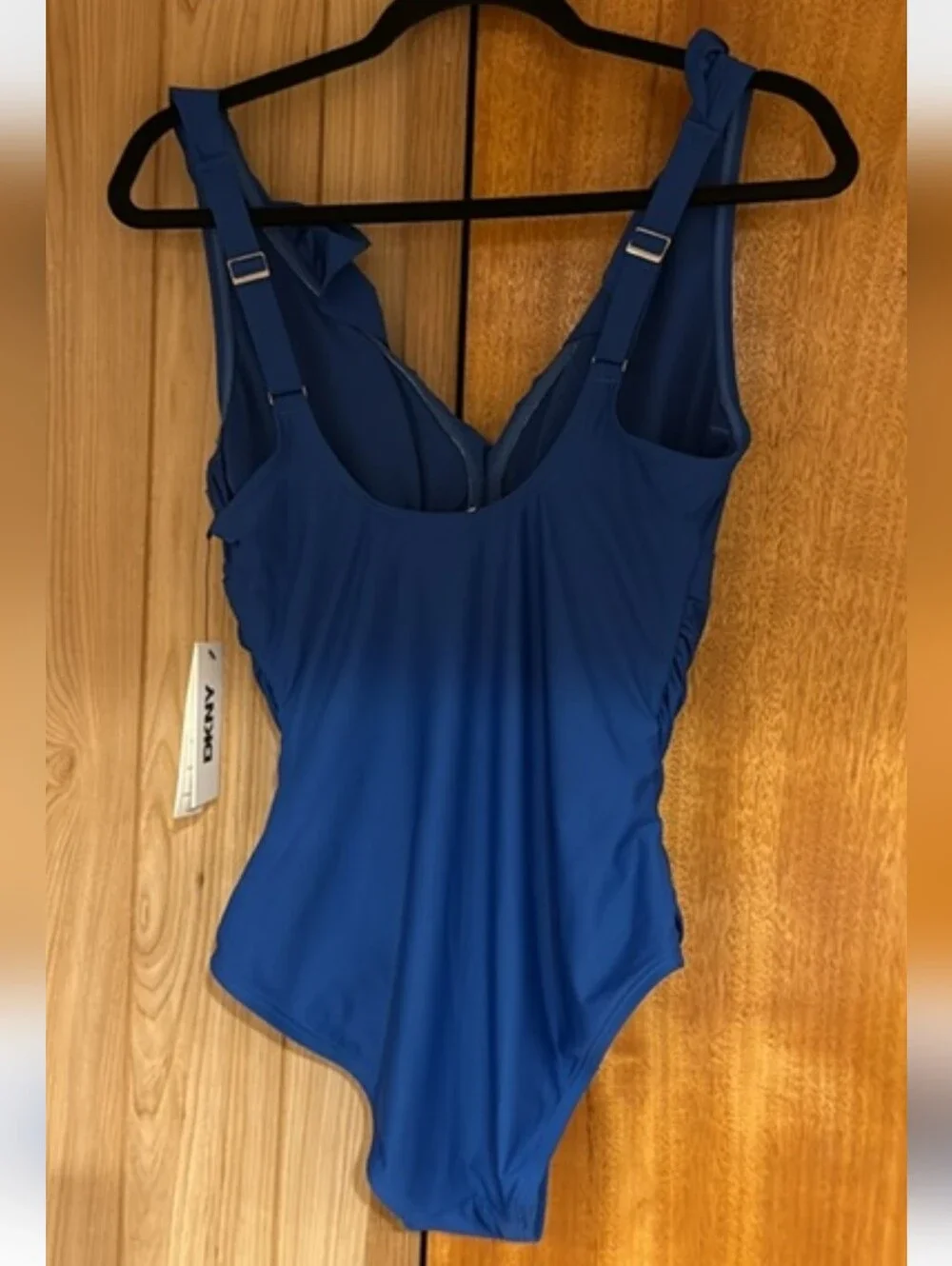DKNY Blue Ruffle Plunge One-Piece Swimsuit Size Medium (Size 8-10) - Picture 3 of 8